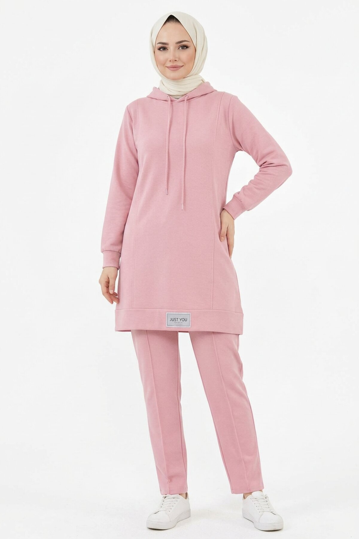 Hooded Pocket-Detail Modest Set - Pink - Shirosa