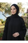 Siyah Büyük Beden Omuz Aksesuar Detaylı Elbise Ferace