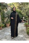 Siyah İnce Şeritli Omuz Aksesuarlı Büyük Beden Ferace