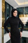 Siyah Uzun Taş ve Payet İşlemeli Abiye Elbise
