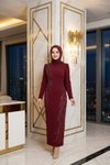 Bordo Düz Kesim Taş İşlemeli Abiye Elbise