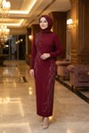 Bordo Düz Kesim Taş İşlemeli Abiye Elbise