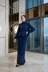 Lacivert Beli Peplum Taş İşlemeli Abiye Elbise