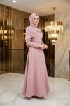 Pudra Pembe Payet İşlemeli Pelerinli Abiye Elbise