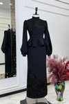 Siyah Peplum Payet İşlemeli Abiye Elbise