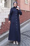Lacivert Uzun Klasik Yaka Düğmeli Kapitone Ferace