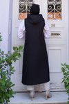 Siyah Uzun Kapitone Yelek