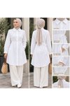 Krem Poplin Cep ve Bağcık Detaylı Tunik