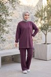 Bordo Dikiş Detaylı Bisiklet Yaka Tesettür Eşofman Takımı