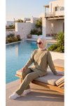 Haki Bisiklet Yaka Dikiş Detaylı Eşofman Takımı