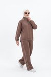 Kahverengi Oversize Eşofman Sweatshirt Ve Pantolon İkili Takım