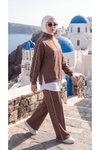 Kahverengi Oversize Eşofman Sweatshirt Ve Pantolon İkili Takım