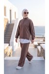 Kahverengi Oversize Eşofman Sweatshirt Ve Pantolon İkili Takım