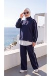 Lacivert Oversize Eşofman Sweatshirt Ve Pantolon Takım