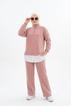 Pembe Oversize Eşofman Sweatshirt ve Pantolon Takım