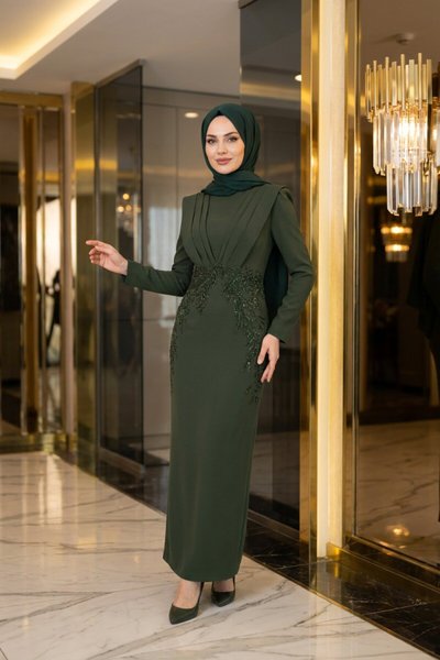 فستان سهرة لون أخضر خاكي MK305
