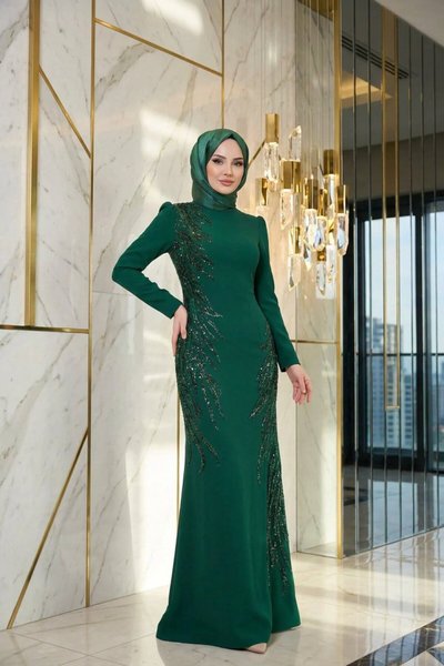 Zümrüt Yeşil MK342 Abiye Elbise