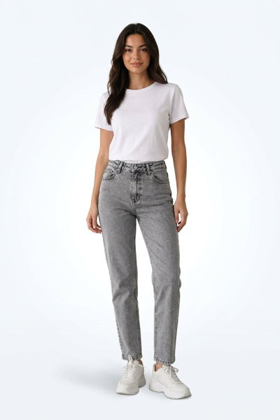 Gri Mom Denim Pantolon - Shirosa