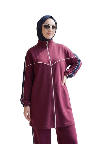 Bordo Oversize Rahat Kesim Eşofman Takım - Wovi Moda