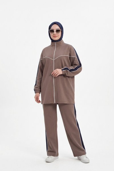 Kahverengi Oversize Rahat Kesim Eşofman Takımı - Wovi Moda