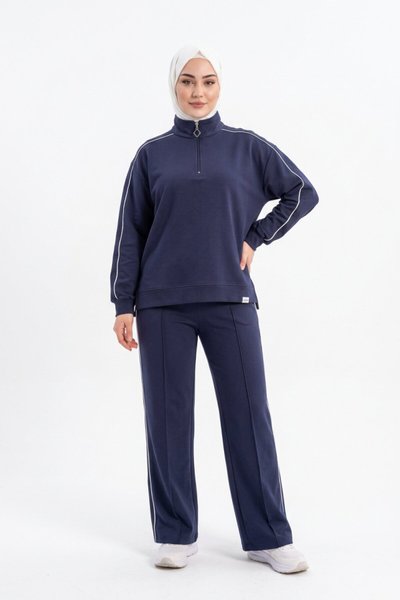 Lacivert Oversize Eşofman Sweatshirt Ve Pantolon Takım - Wovi Moda