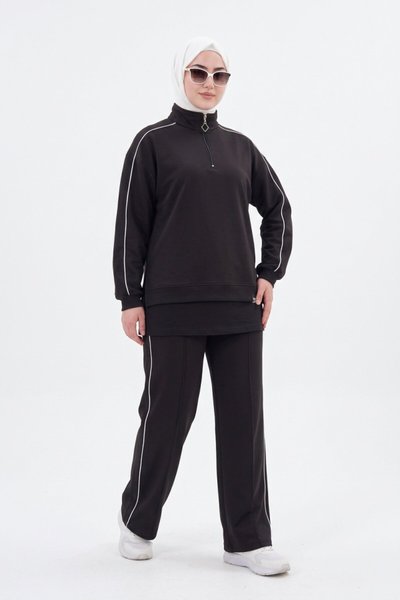 Siyah Oversize Eşofman Sweatshirt ve Pantolon Takım - Wovi Moda