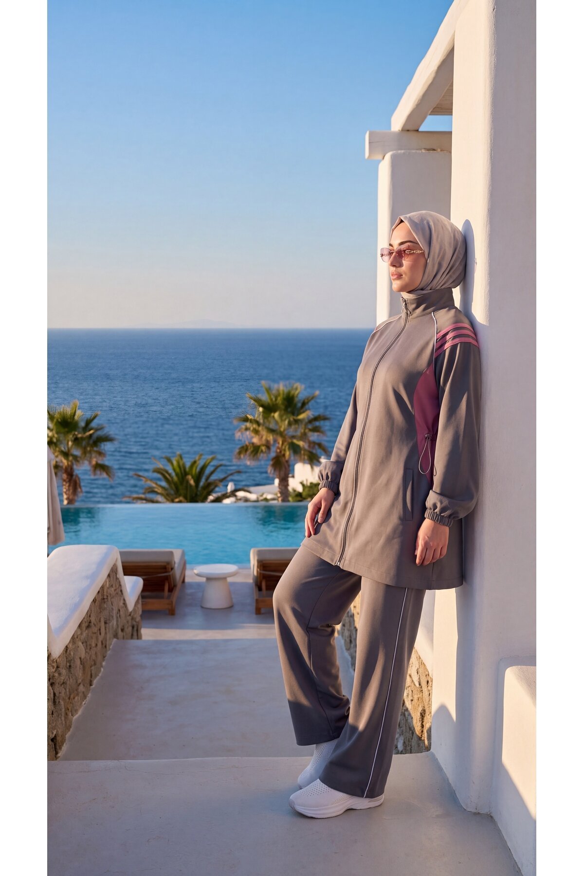 Antrasit Şerit Detaylı Fermuarlı Eşofman Takımı - Wovi Moda