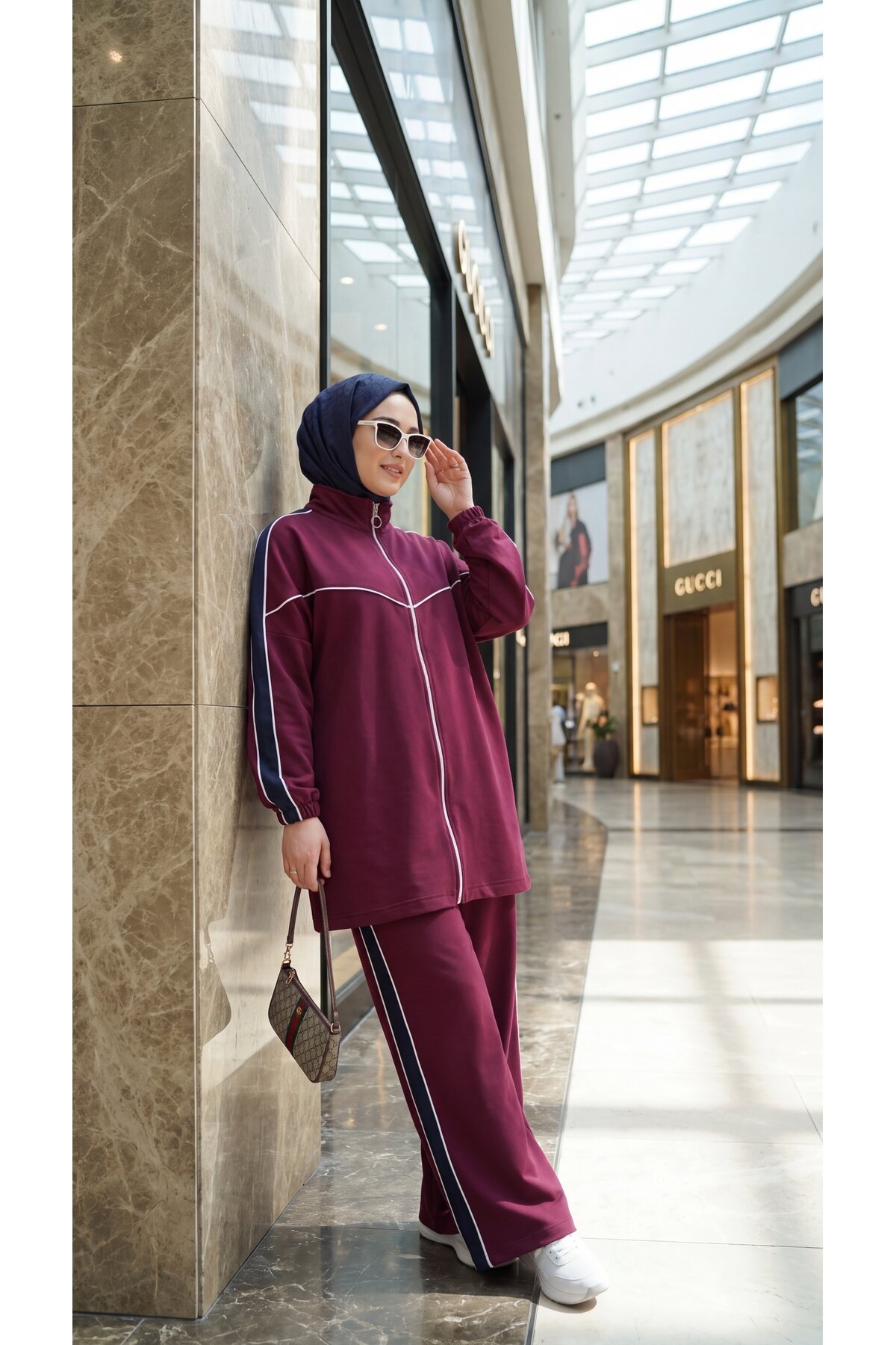 Bordo Oversize Rahat Kesim Eşofman Takım - Wovi Moda