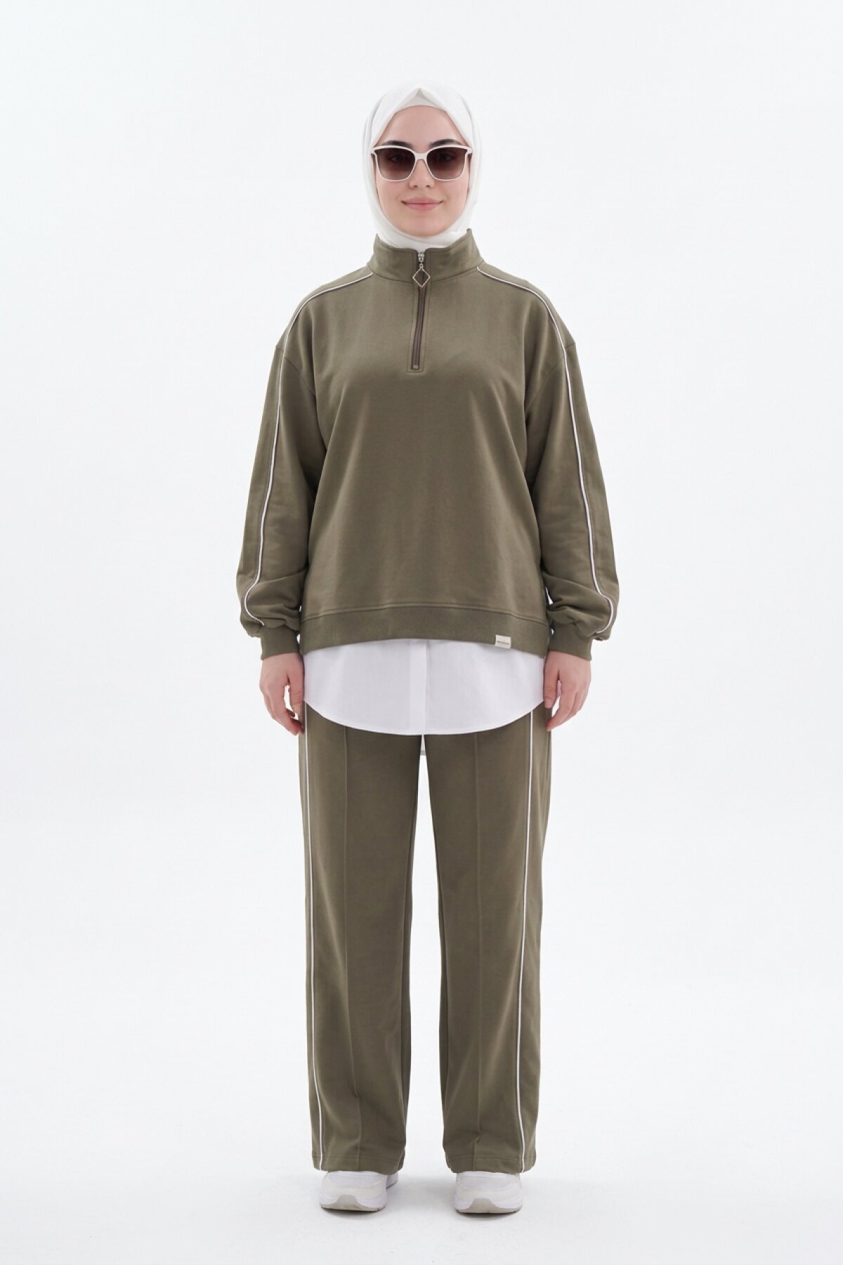 Haki Oversize Eşofman Sweatshirt ve Pantolon Takım - Wovi Moda