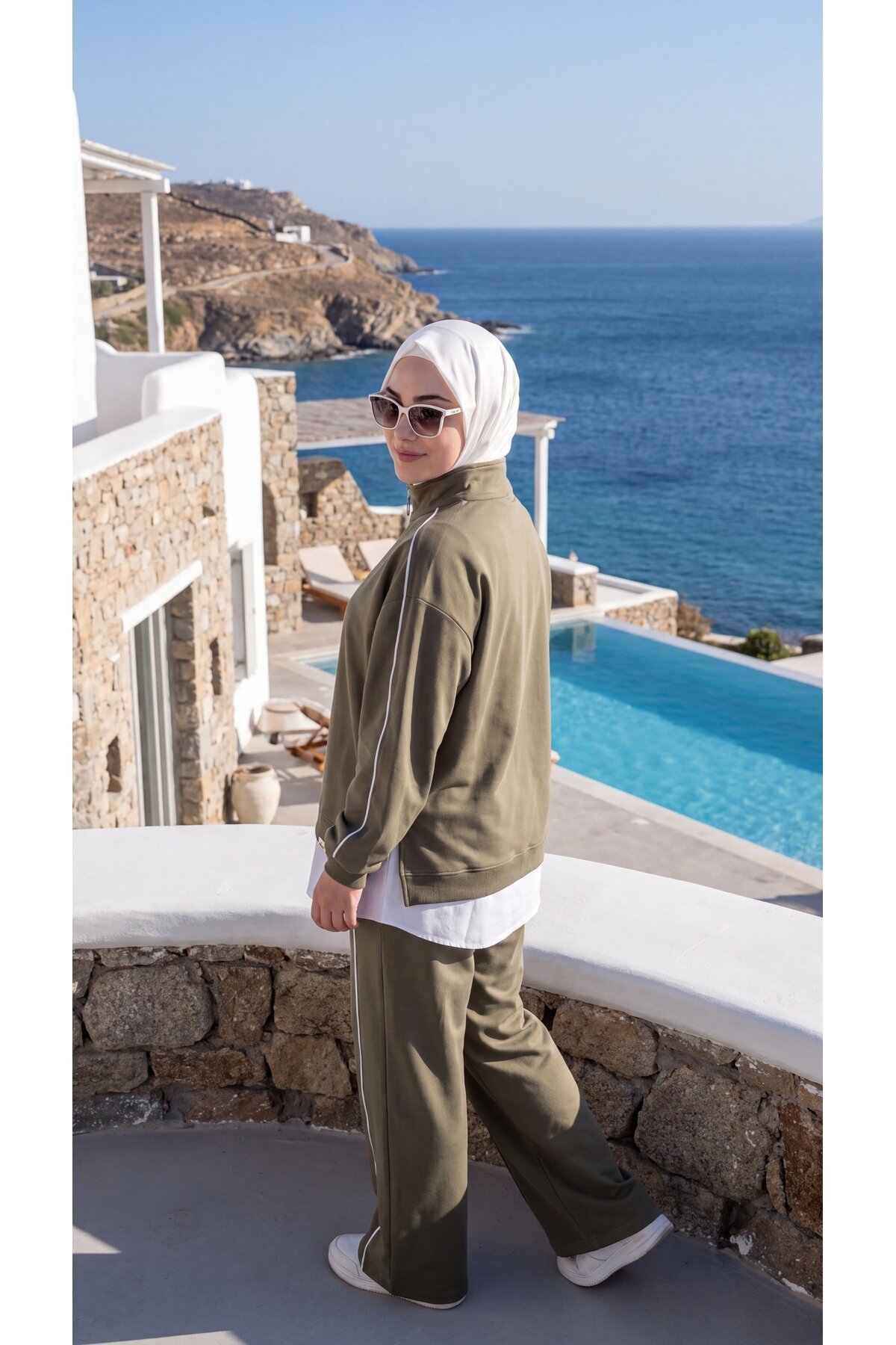 Haki Oversize Eşofman Sweatshirt ve Pantolon Takım - Wovi Moda