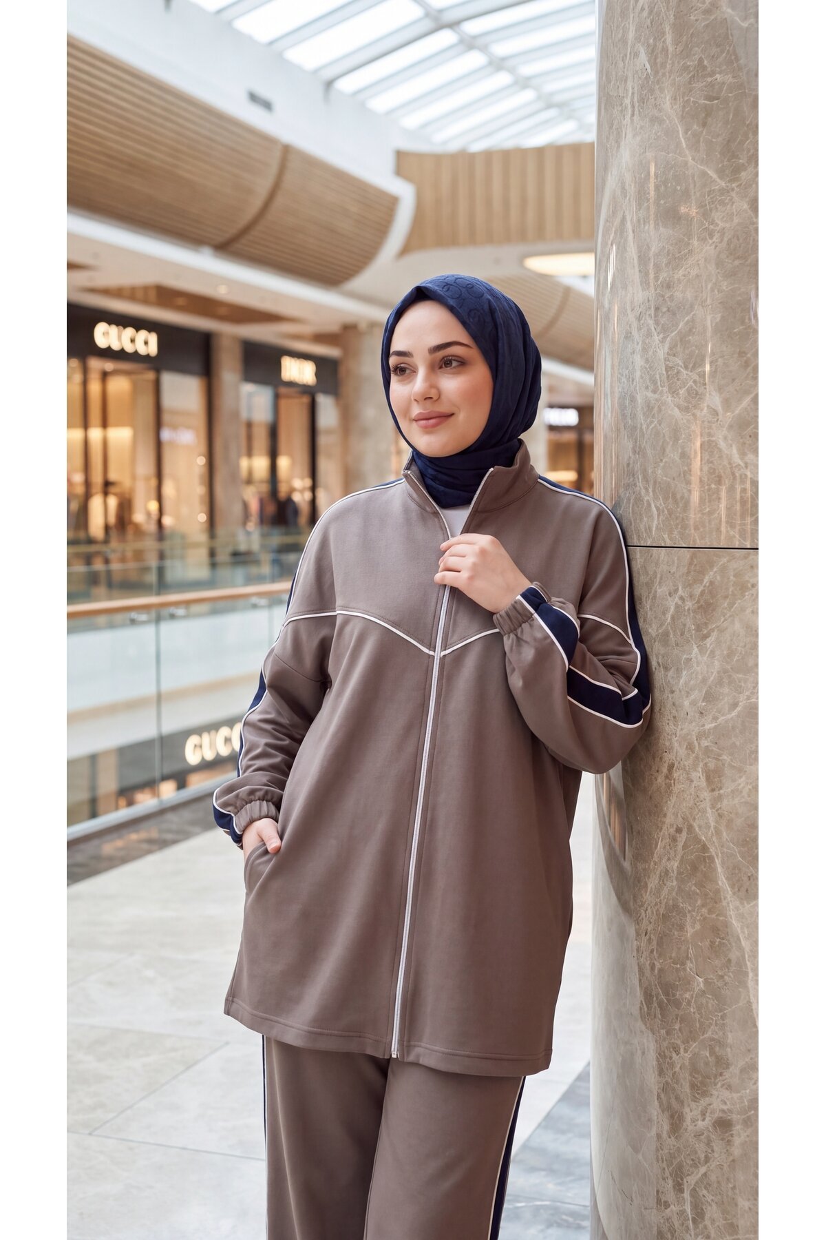 Kahverengi Oversize Rahat Kesim Eşofman Takımı - Wovi Moda