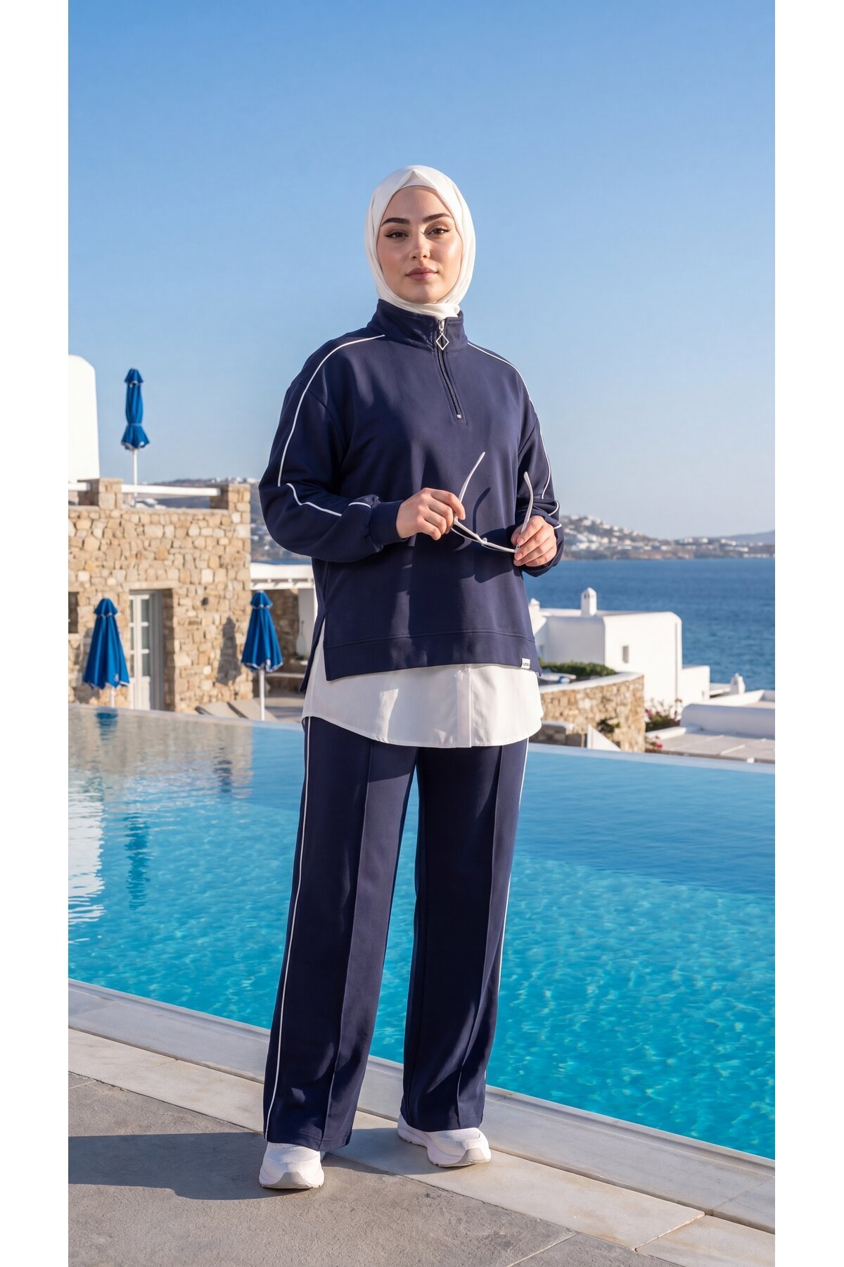 Lacivert Oversize Eşofman Sweatshirt Ve Pantolon Takım - Wovi Moda