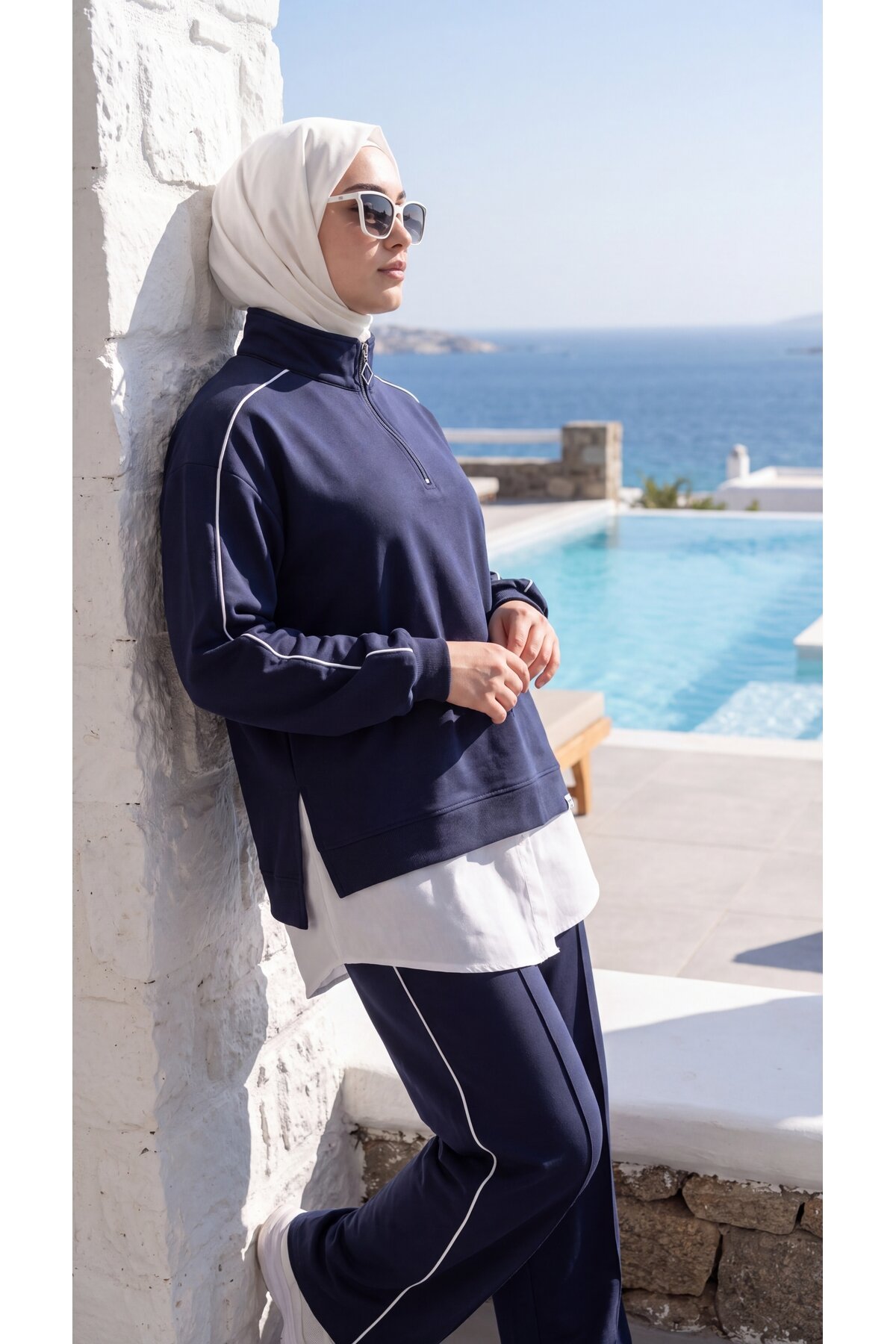 Lacivert Oversize Eşofman Sweatshirt Ve Pantolon Takım - Wovi Moda