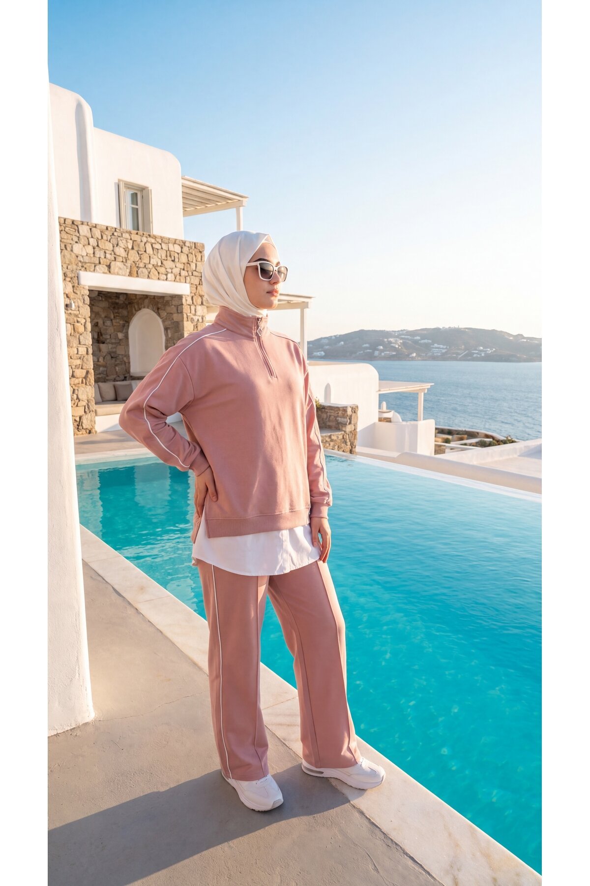 Pembe Oversize Eşofman Sweatshirt ve Pantolon Takım - Wovi Moda
