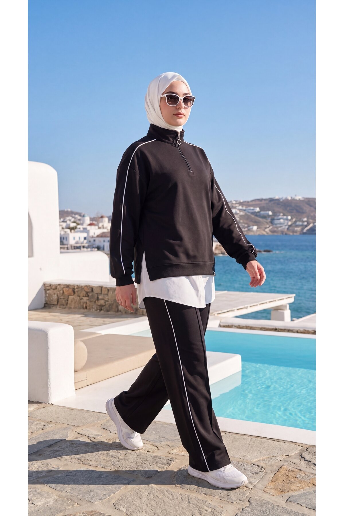 Siyah Oversize Eşofman Sweatshirt ve Pantolon Takım - Wovi Moda