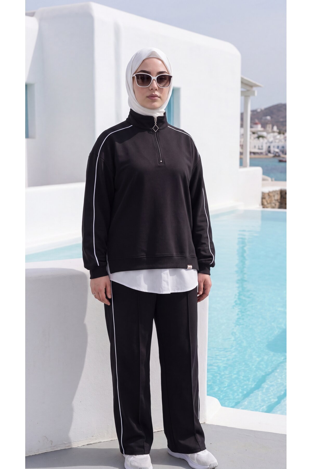 Siyah Oversize Eşofman Sweatshirt ve Pantolon Takım - Wovi Moda