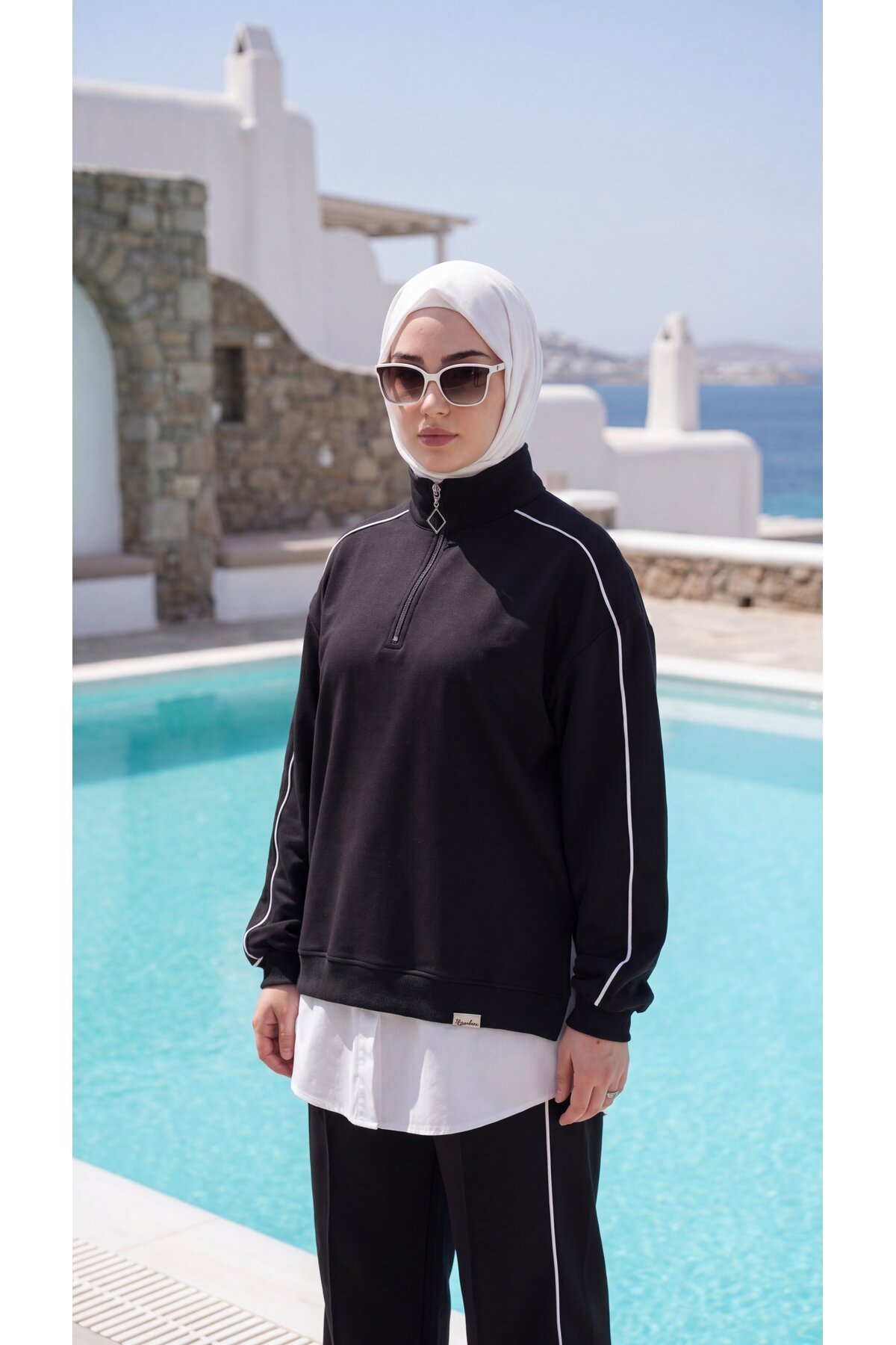 Siyah Oversize Eşofman Sweatshirt ve Pantolon Takım - Wovi Moda