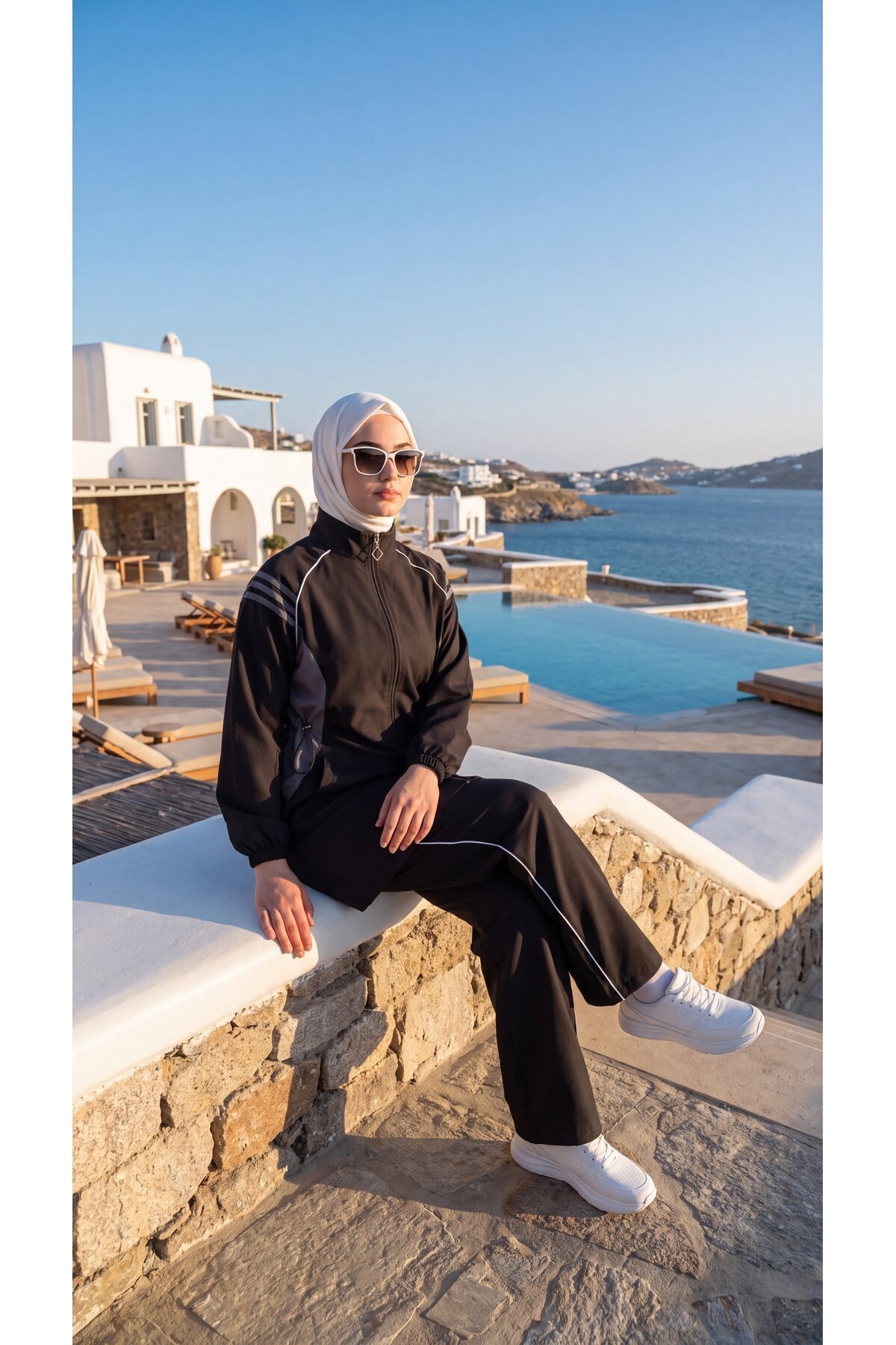 Siyah Şerit Detaylı Fermuarlı Eşofman Takımı - Wovi Moda