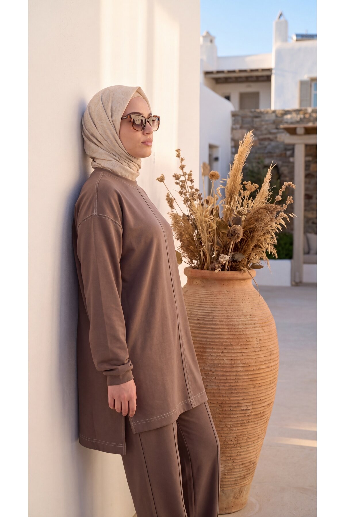 Vizon Bisiklet Yaka Dikiş Detaylı Eşofman - Wovi Moda