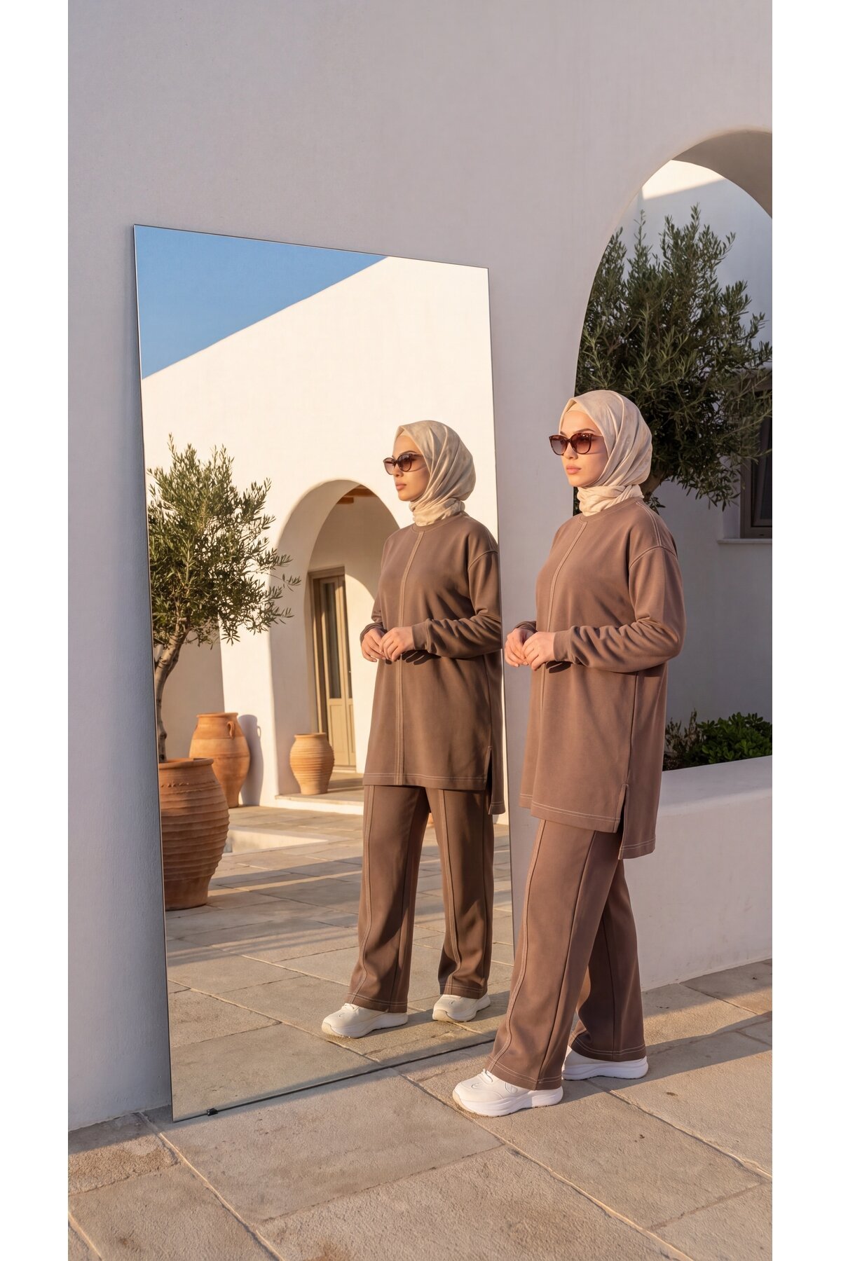 Vizon Bisiklet Yaka Dikiş Detaylı Eşofman - Wovi Moda