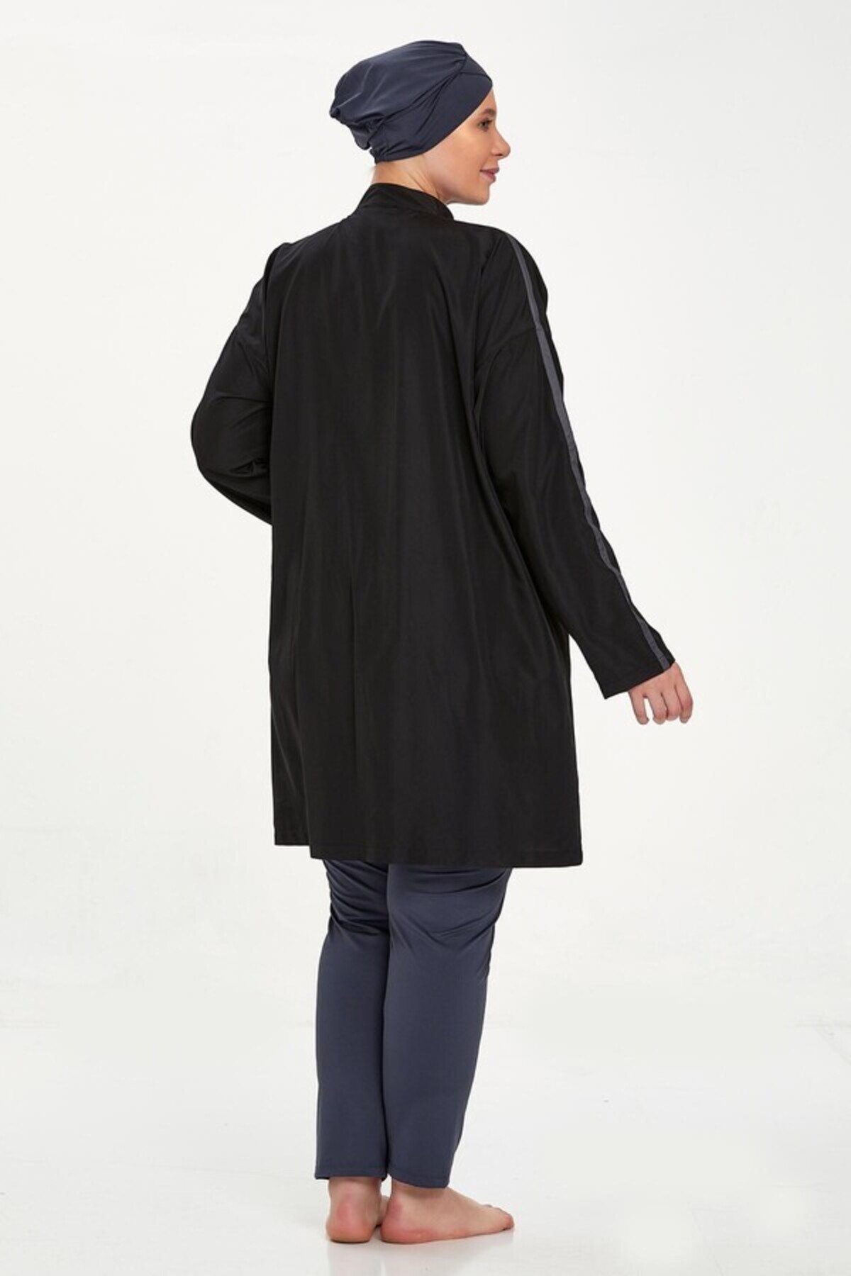 Full Length Plus Size Full Coverage Burkini - Black - Adasea