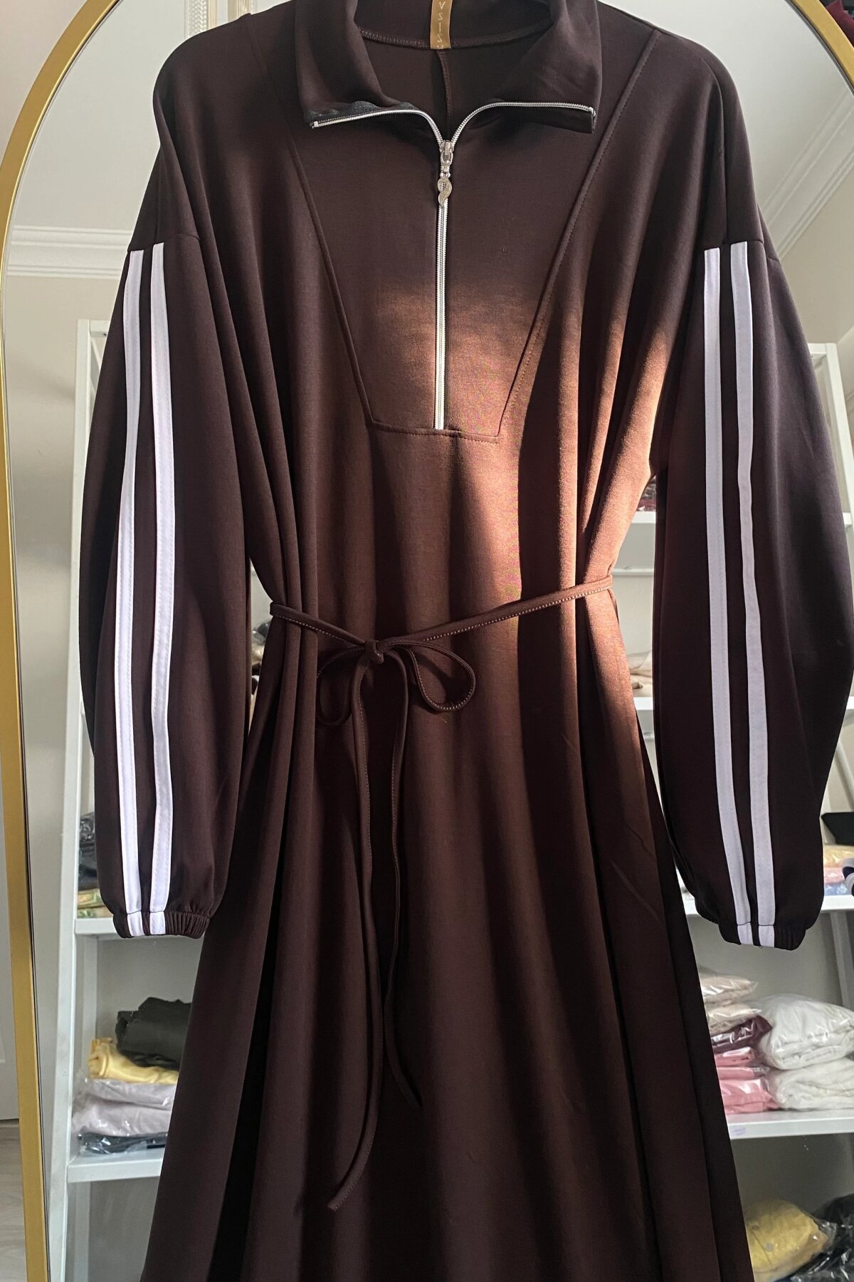 Acı Kahve Duo Oysho Kumaş Fermuar Detaylı Elbise - Dimar Butik