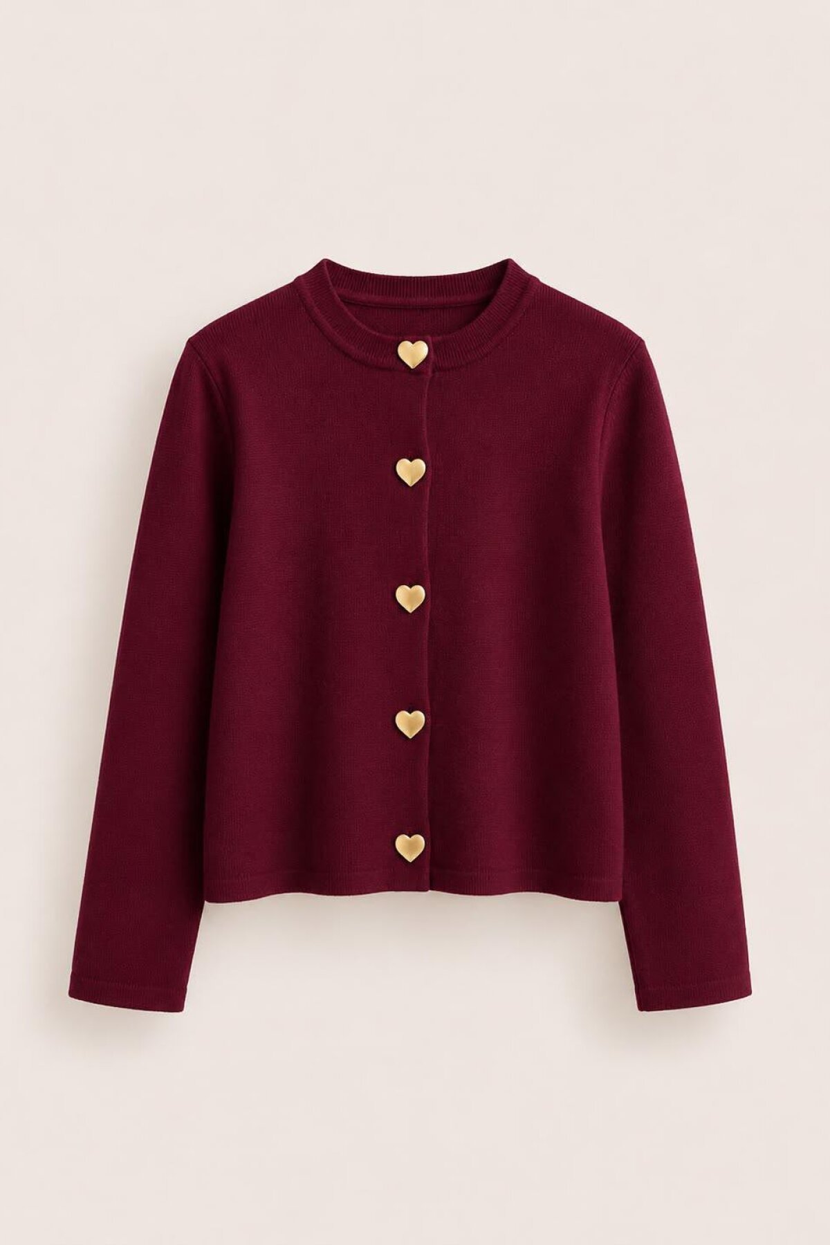 Heart Button Knit Cardigan - Claret Red - Dimar Butik