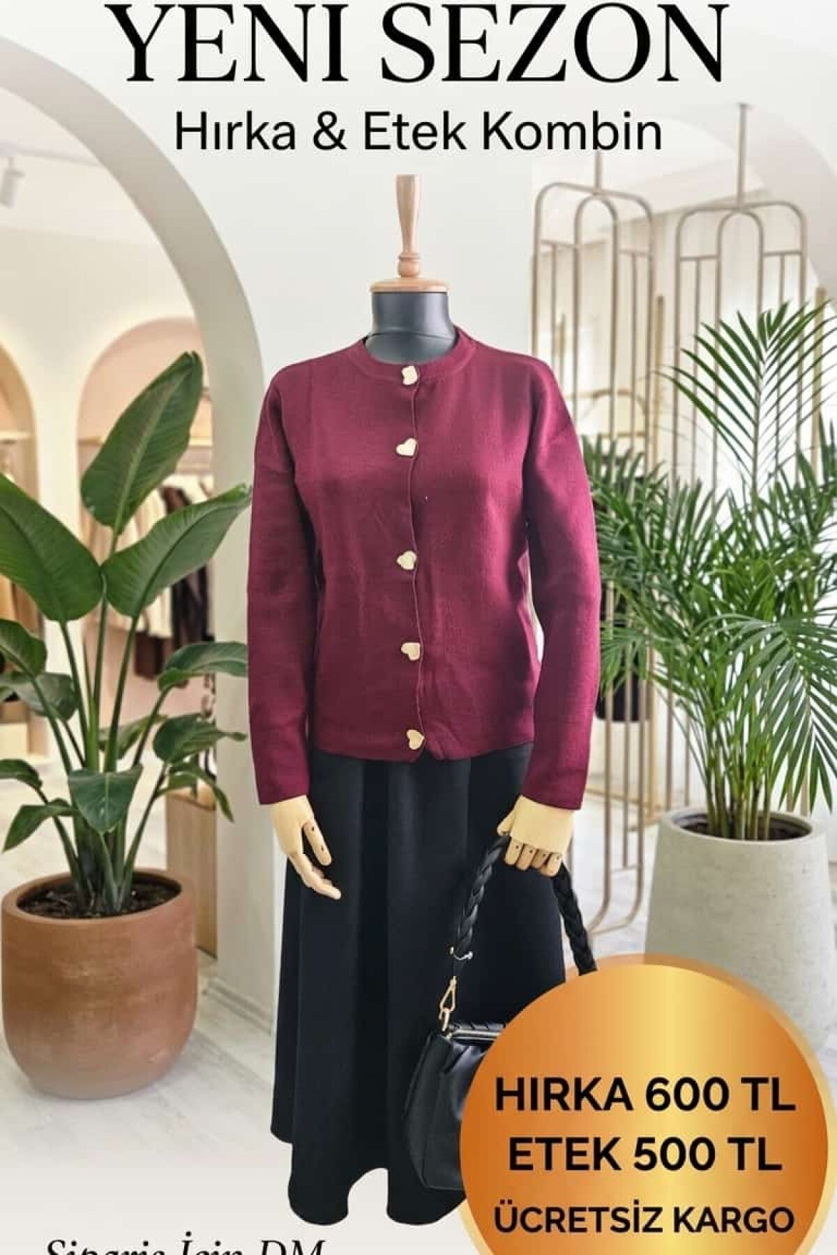 Heart Button Knit Cardigan - Claret Red - Dimar Butik