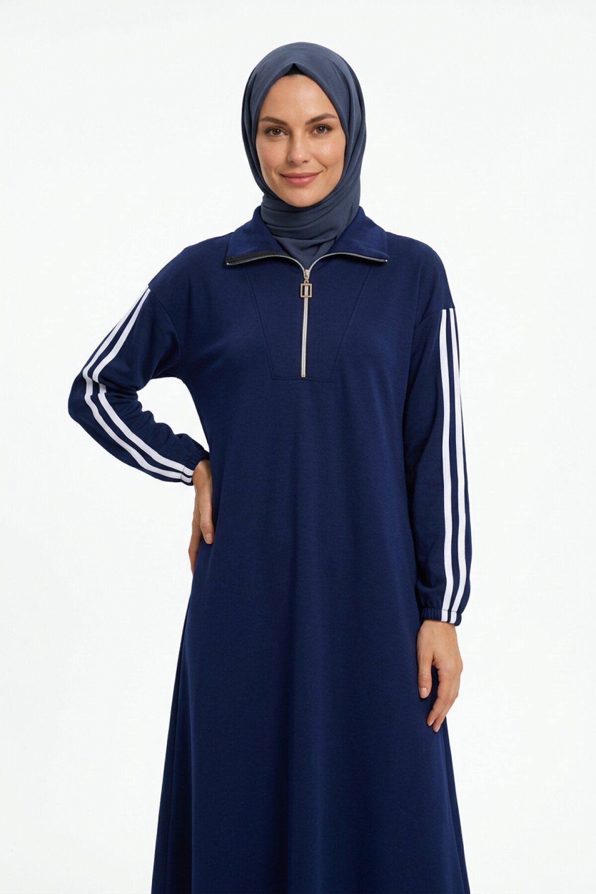 Lacivert Duo Oysho Kumaş Fermuar Detaylı Elbise - Dimar Butik