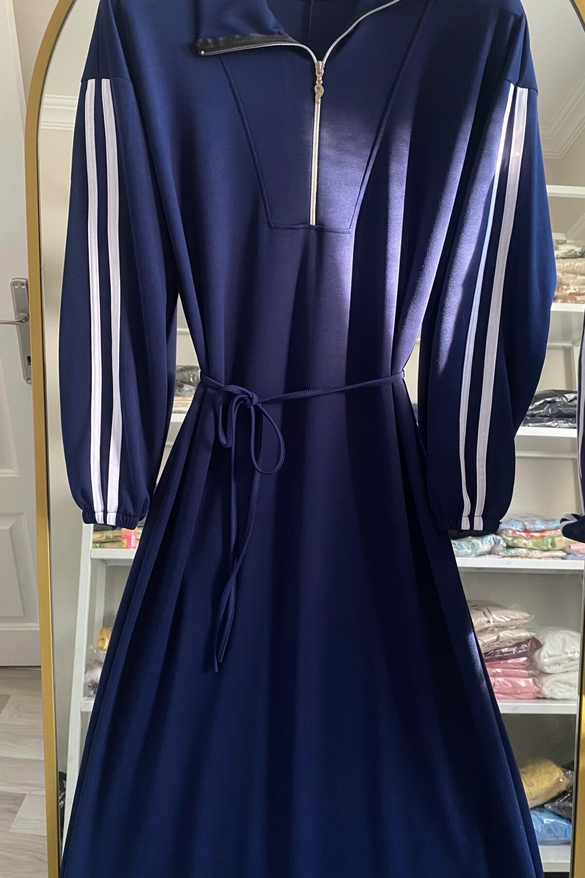 Lacivert Duo Oysho Kumaş Fermuar Detaylı Elbise - Dimar Butik
