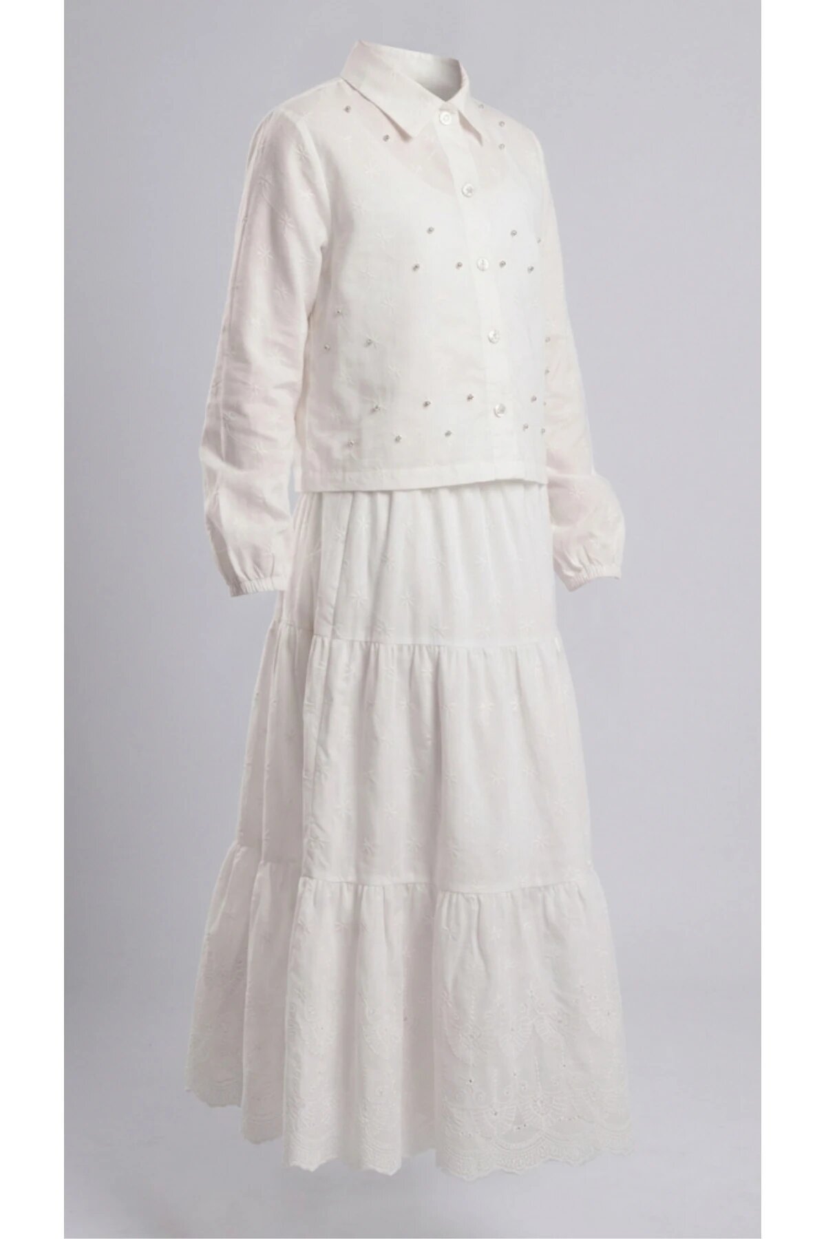 Broderie All-Over Pearl Cotton Girls' Set - Ecru - Pafim Kids