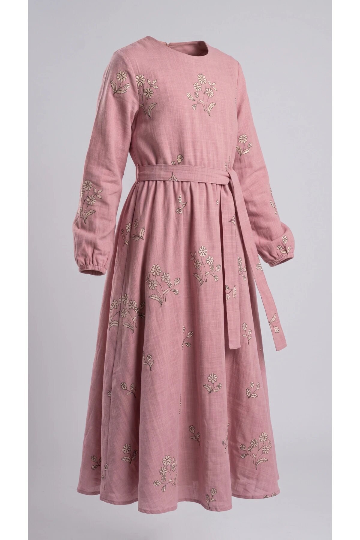 Special Occasion Rose Appliqué Belted Girls' Dress - Pink - Pafim Kids