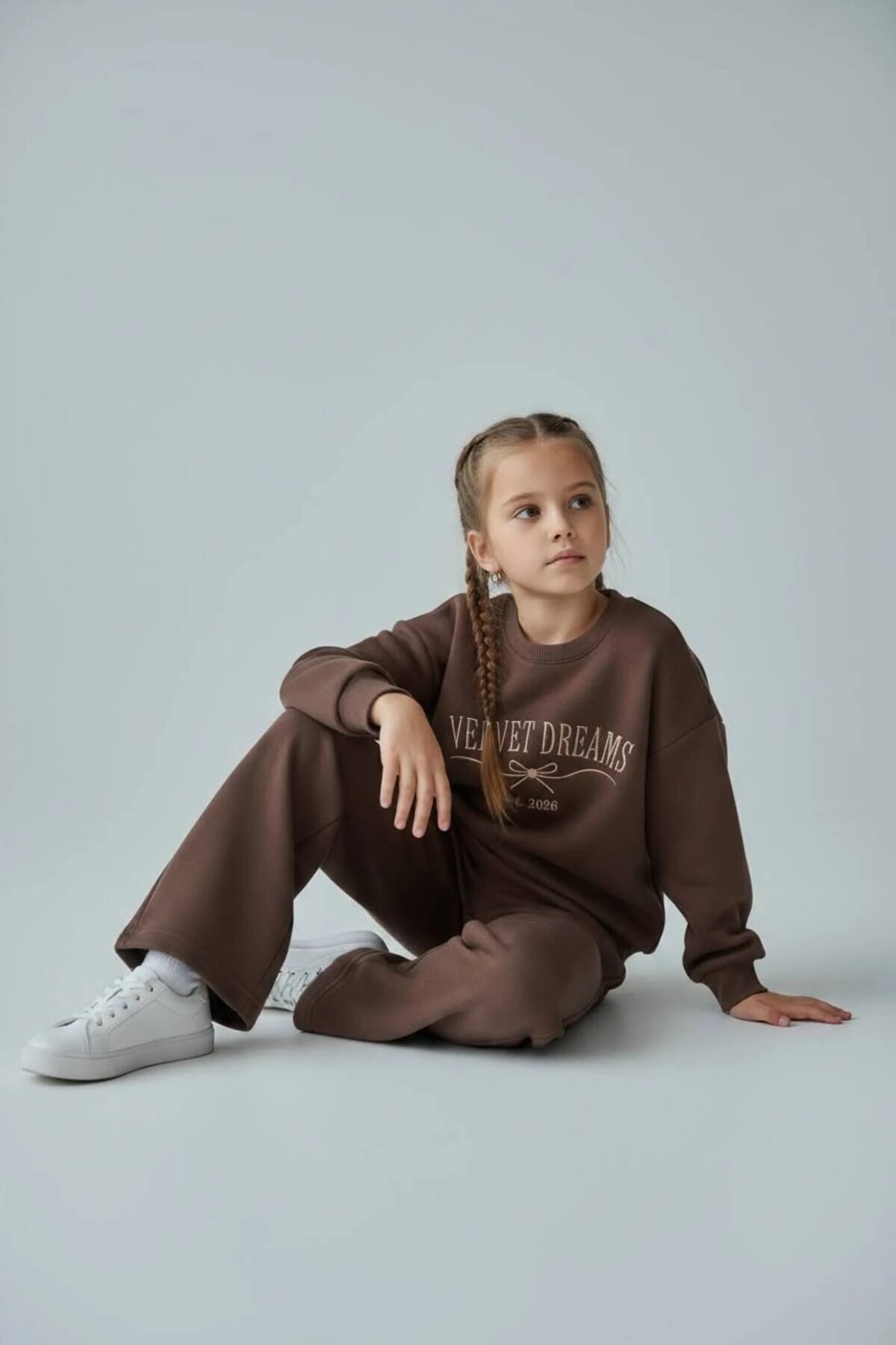 Embroidered Cotton Tracksuit Set - Brown - Pafim Kids