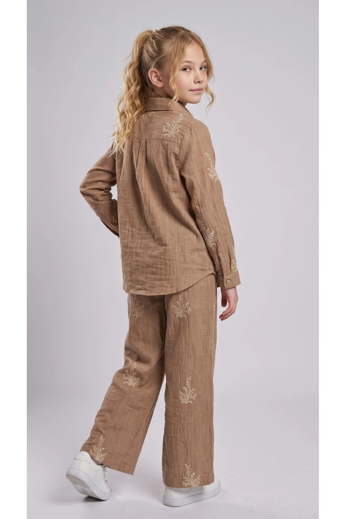 Special Occasion Shirt Girls' Set - Brown - Pafim Kids